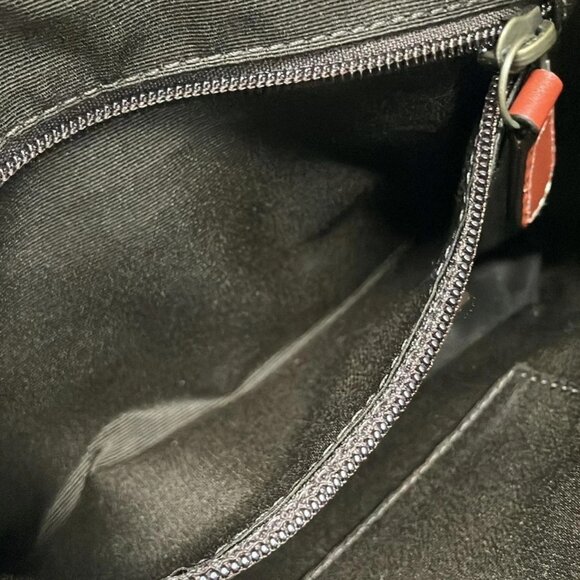 Auth COACH Signature Cricket Shoulder Bag 10566S Khaki Red Jacquard Leather - Picture 14 of 16